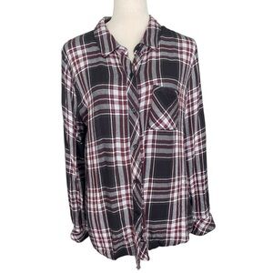 Rails Hunter Red Black Plaid Button Down Flannel Soft Shirt Women Top Size L